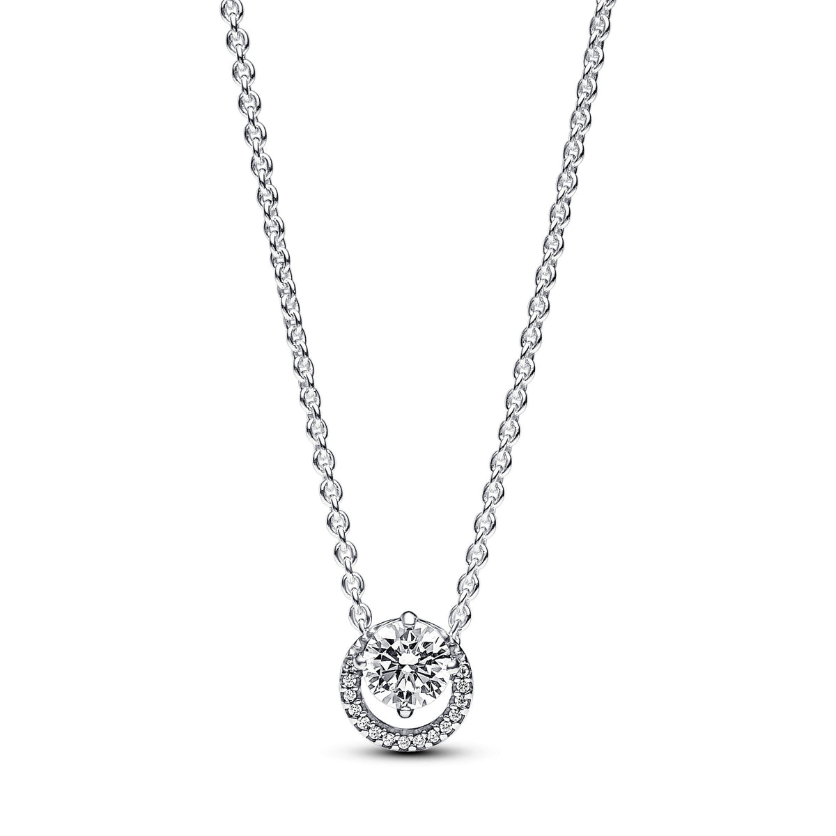 Pendant – Sterling Silver – Sparkling Round Halo Collier Necklace