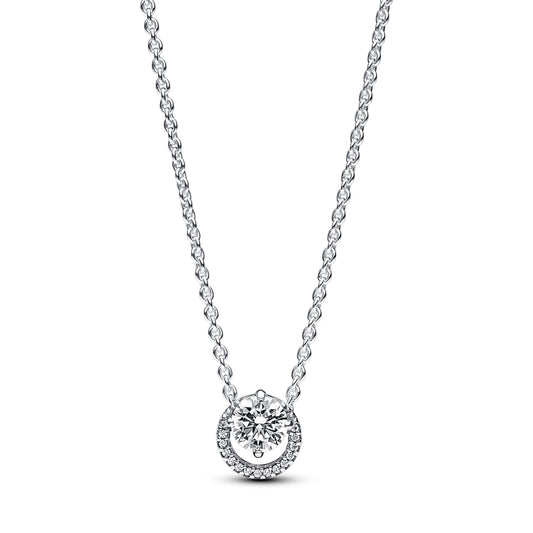 Pendant – Sterling Silver – Sparkling Round Halo Collier Necklace