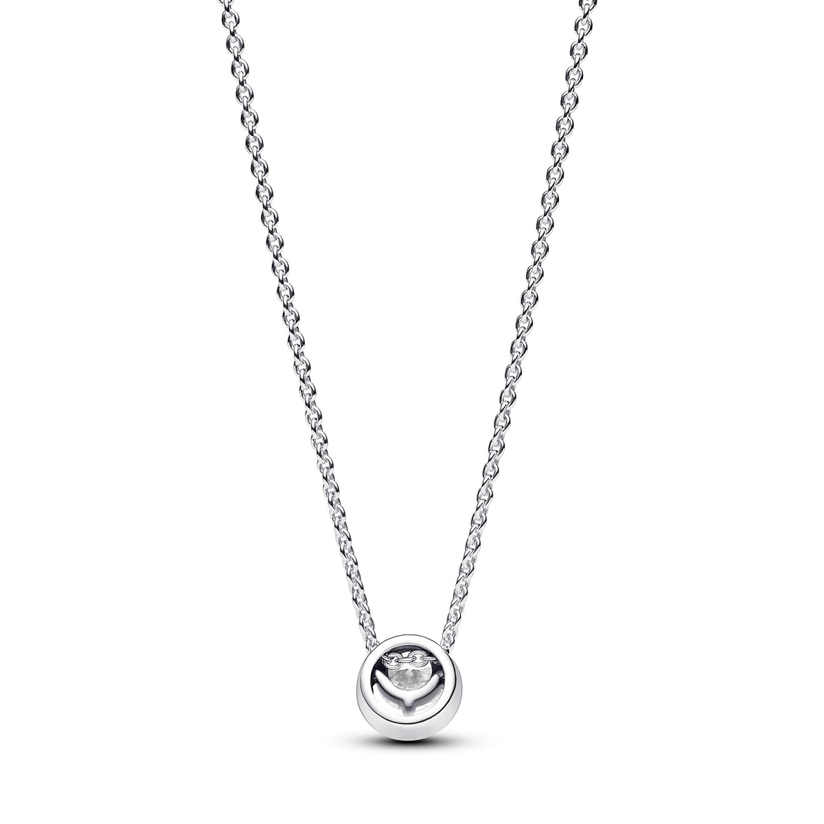 Pendant – Sterling Silver – Sparkling Round Halo Collier Necklace