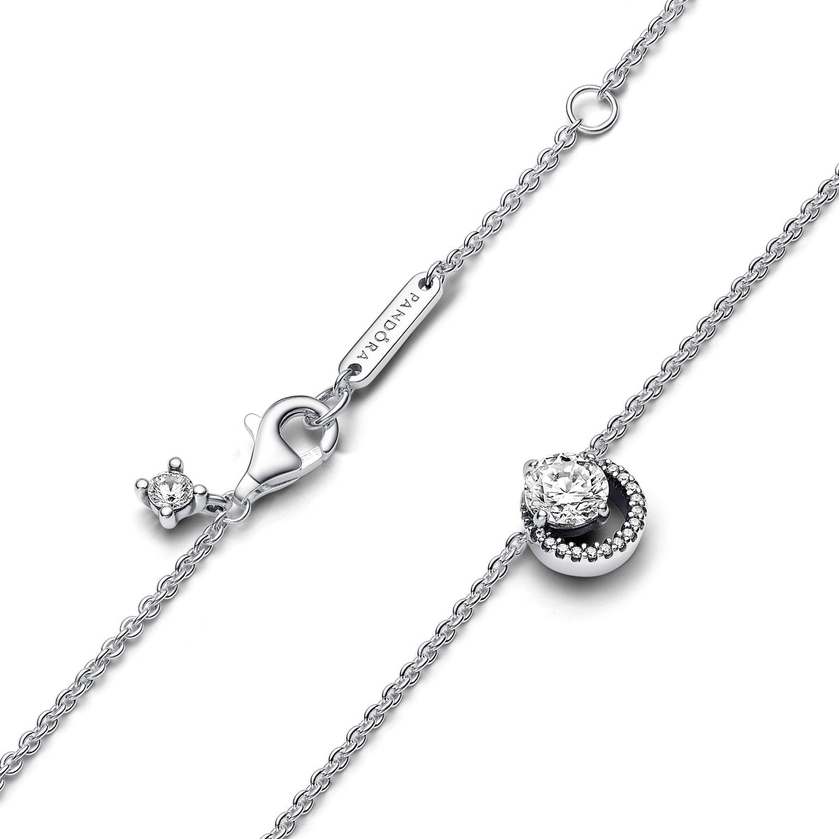 Pendant – Sterling Silver – Sparkling Round Halo Collier Necklace