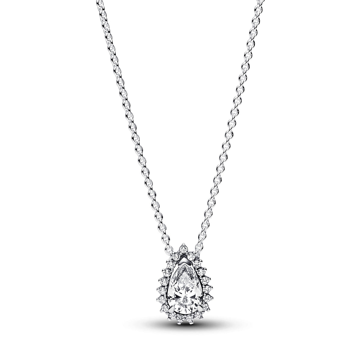 Necklace – Sterling Silver – Sparkling Pear Halo Collier