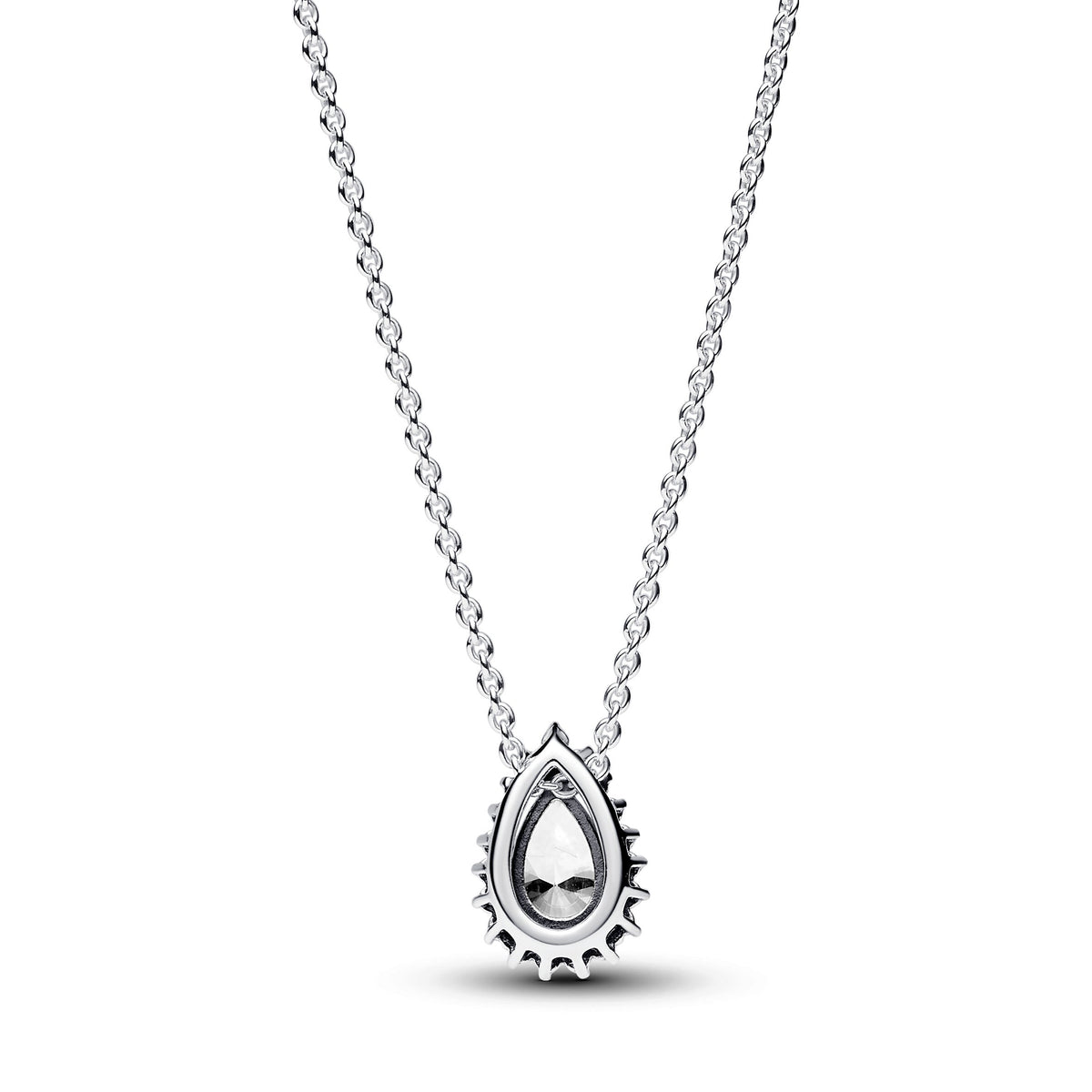 Necklace – Sterling Silver – Sparkling Pear Halo Collier