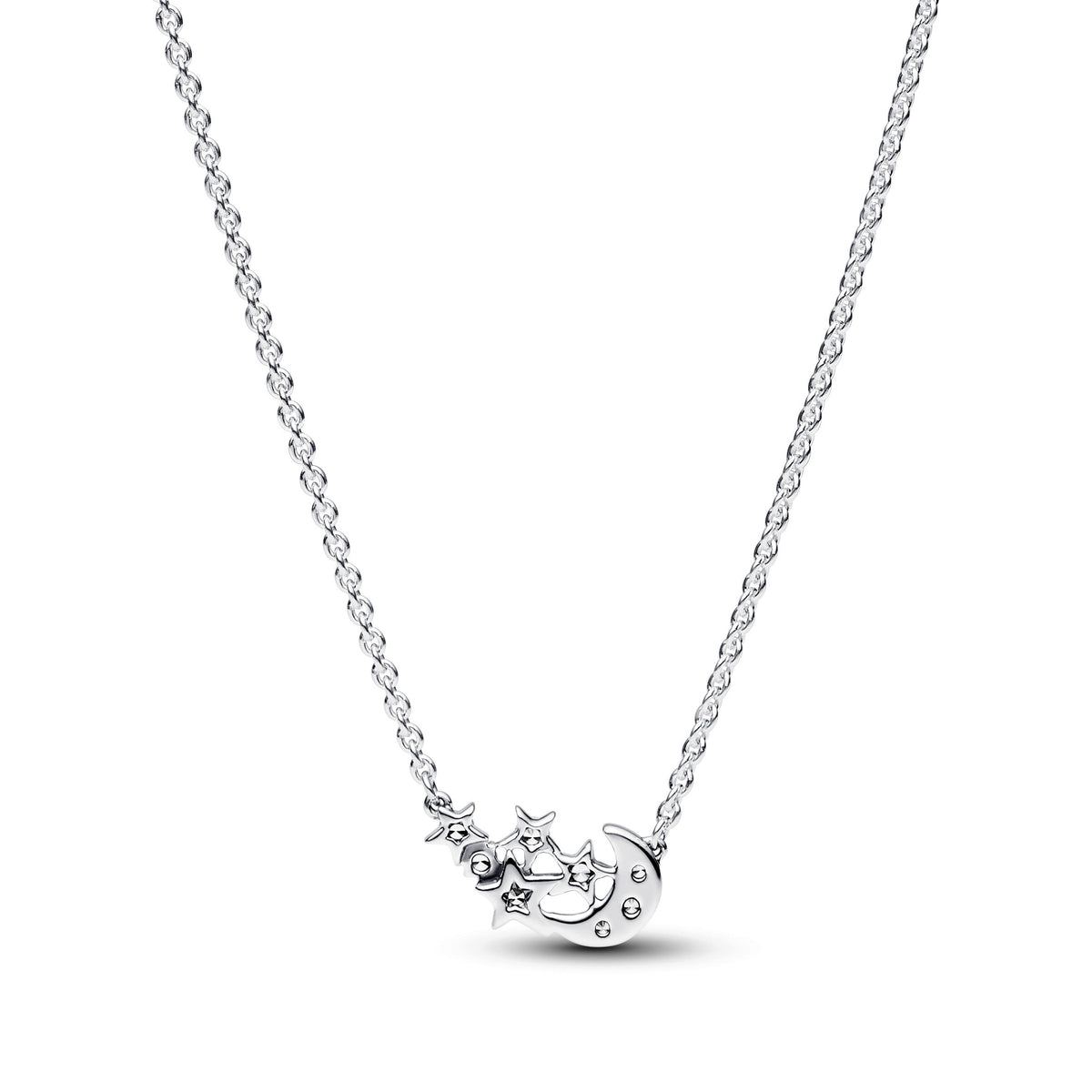 Necklace – Sterling Silver – Sparkling Moon & Star Collier
