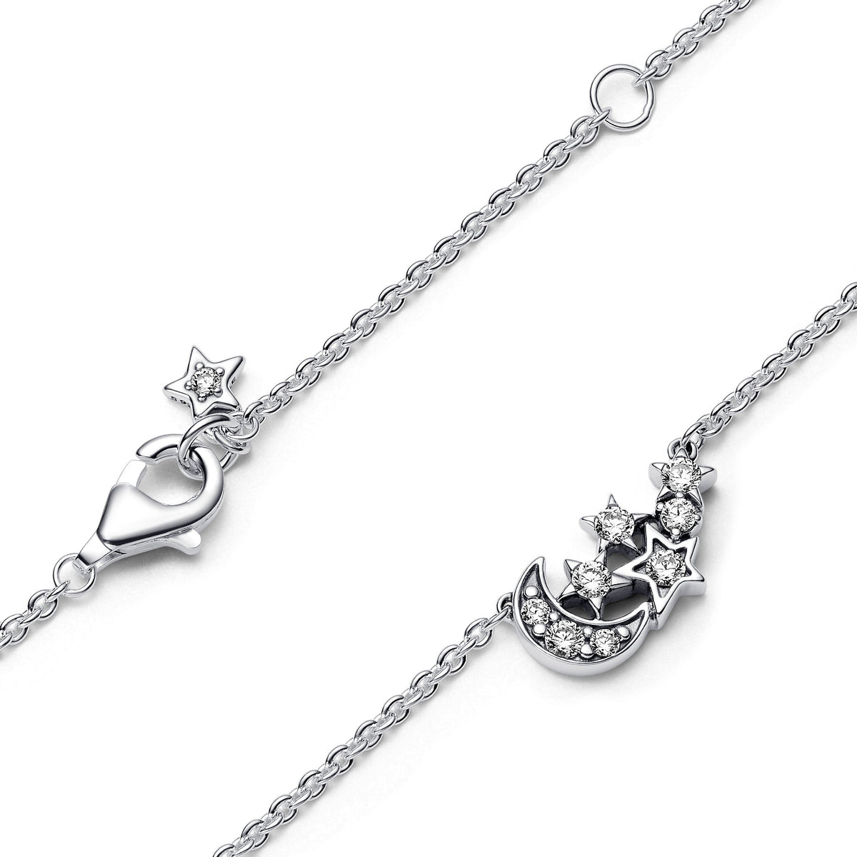 Necklace – Sterling Silver – Sparkling Moon & Star Collier