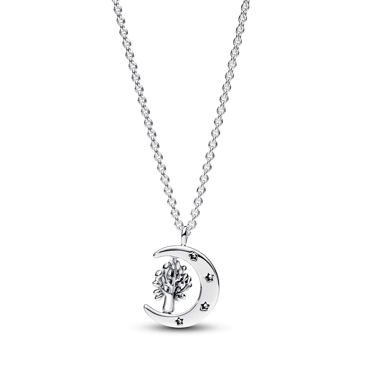 Pendant Necklace – Sterling Silver – Moon & Spinning Tree of Life