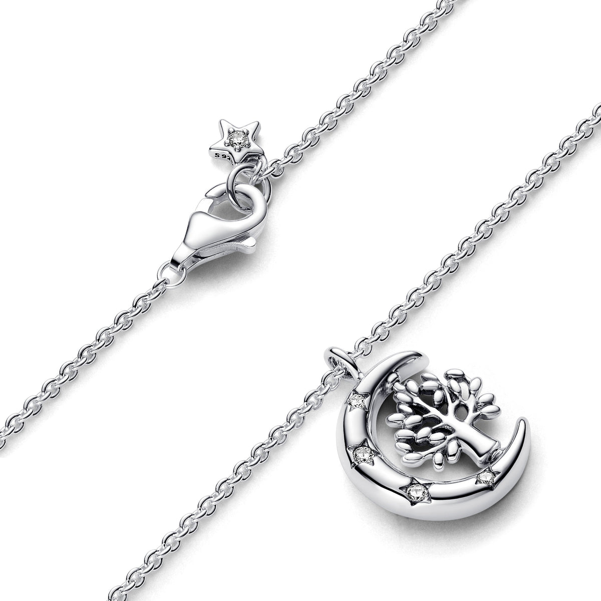 Pendant Necklace – Sterling Silver – Moon & Spinning Tree of Life