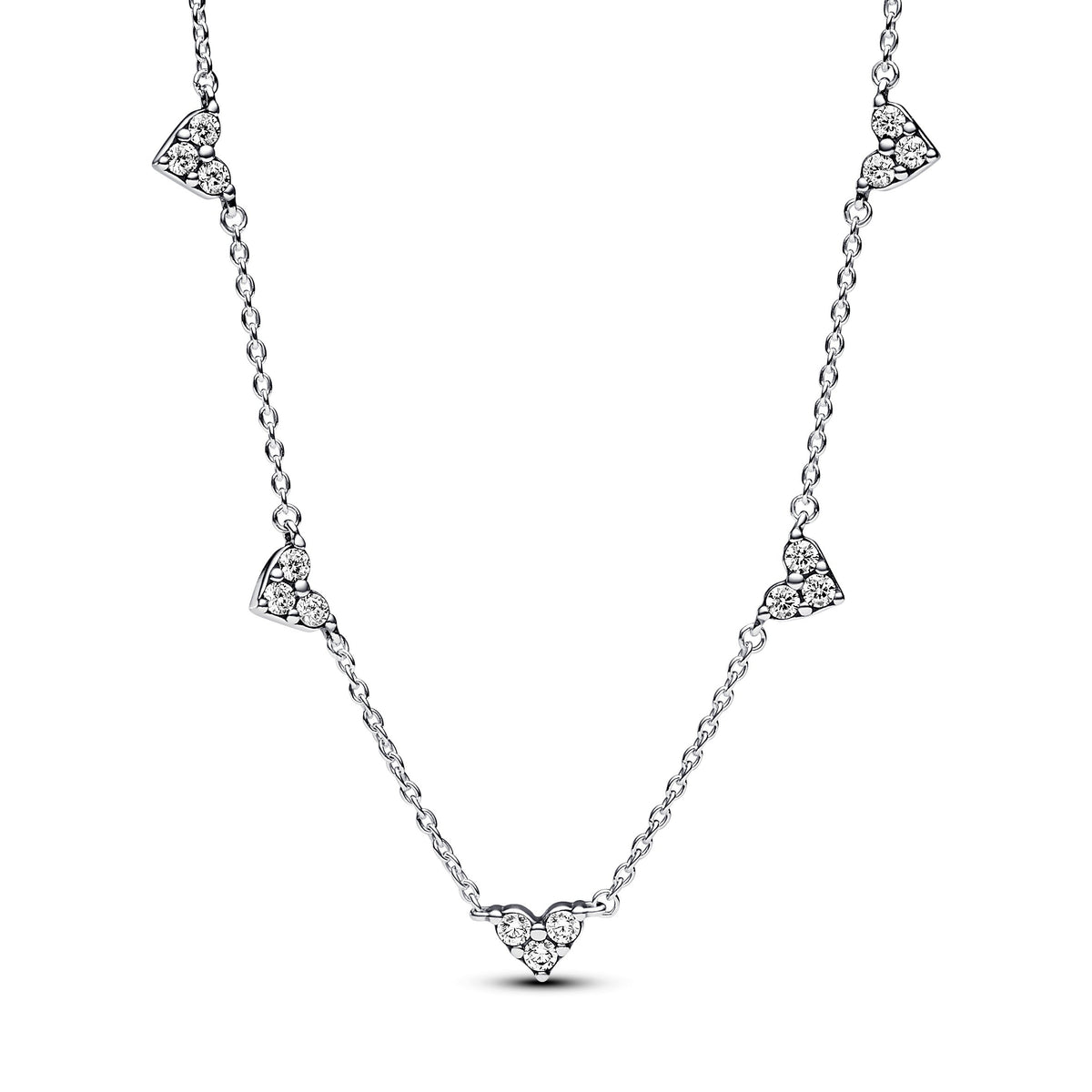 Chain Necklace – Sterling Silver – Triple Stone Heart Station