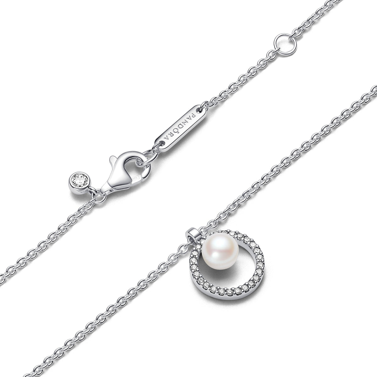 Necklace – Sterling Silver – Treated Freshwater Cultured Pearl & Pavé Collier