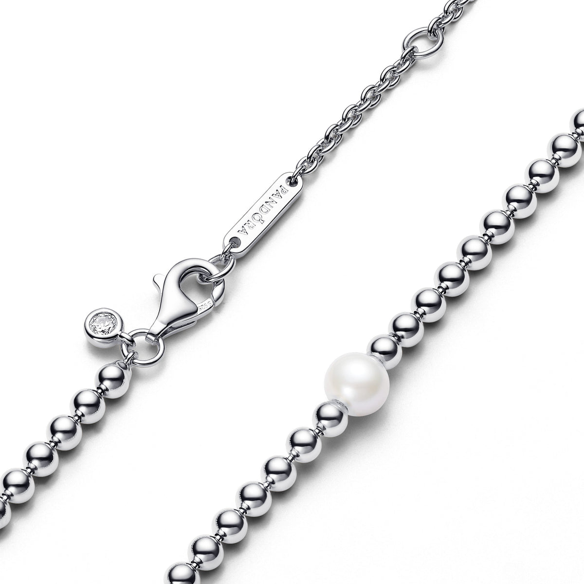 Necklace – Sterling Silver – Treated Freshwater Cultured Pearl & Beads Collier