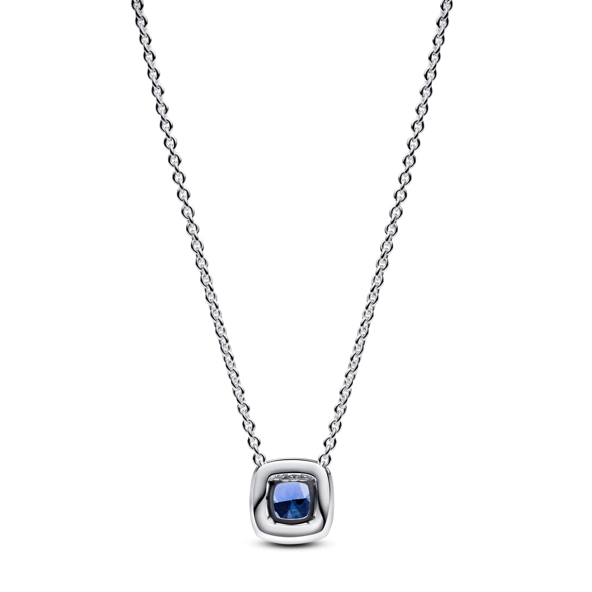 Pendant Necklace – Sterling Silver – Sparkling Square Blue Halo