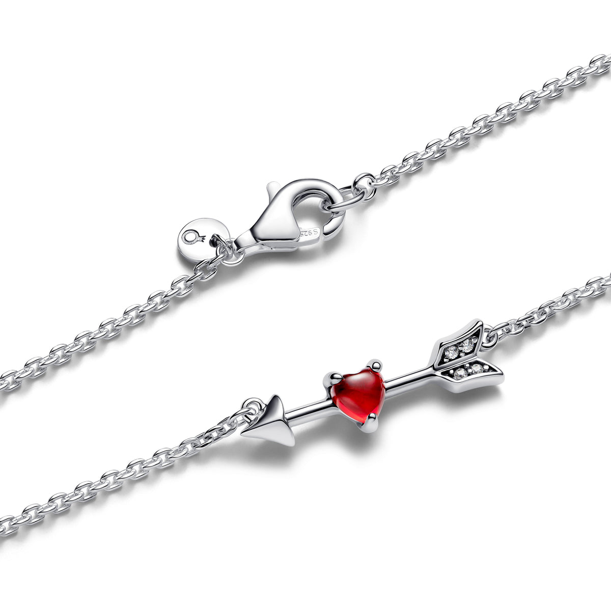 Necklace – Sterling Silver – Arrow & Murano Glass Heart