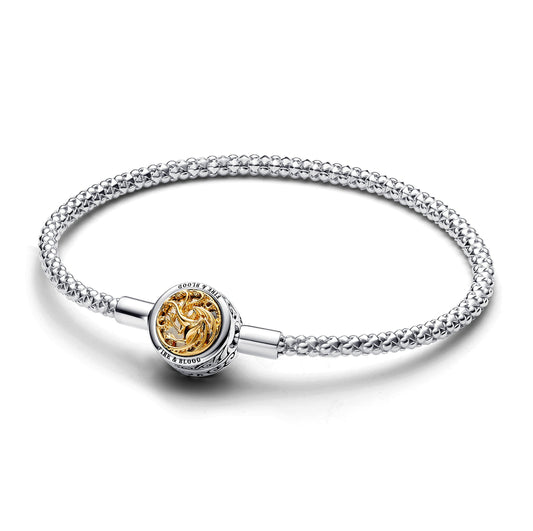 Chain Bracelet – 14k Gold-Plated – Game of Thrones House Sigil Clasp Pandora Moments Studded