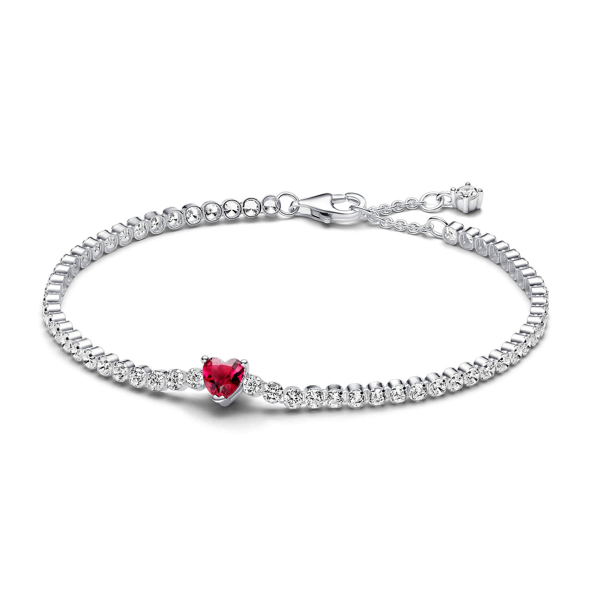 Bracelet – Sterling Silver – Red Sparkling Heart Tennis