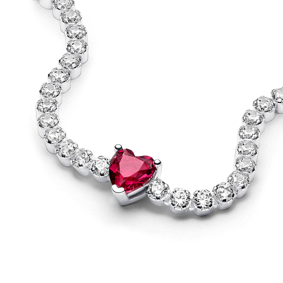 Bracelet – Sterling Silver – Red Sparkling Heart Tennis
