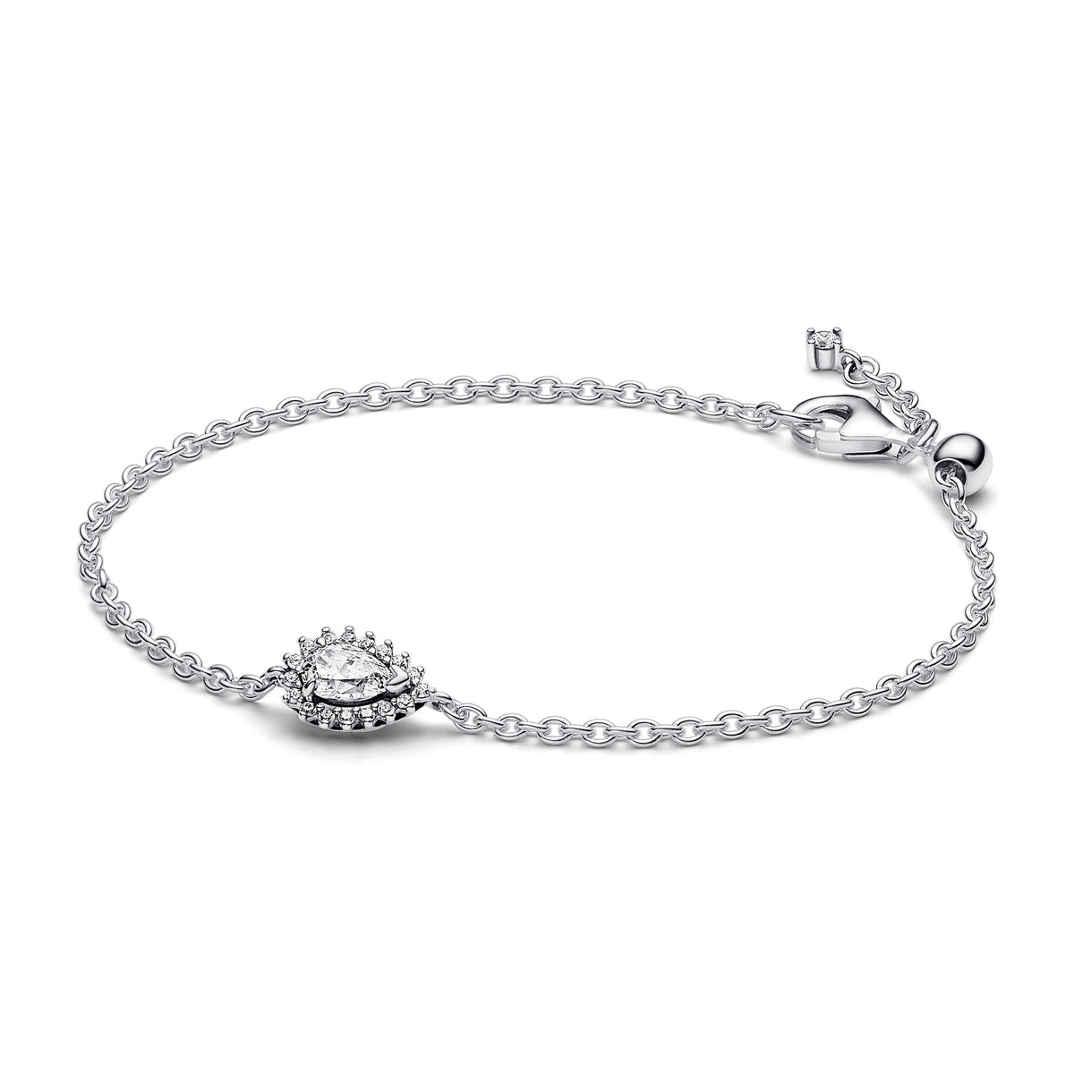 Chain Bracelet – Sterling Silver – Sparkling Pear Halo