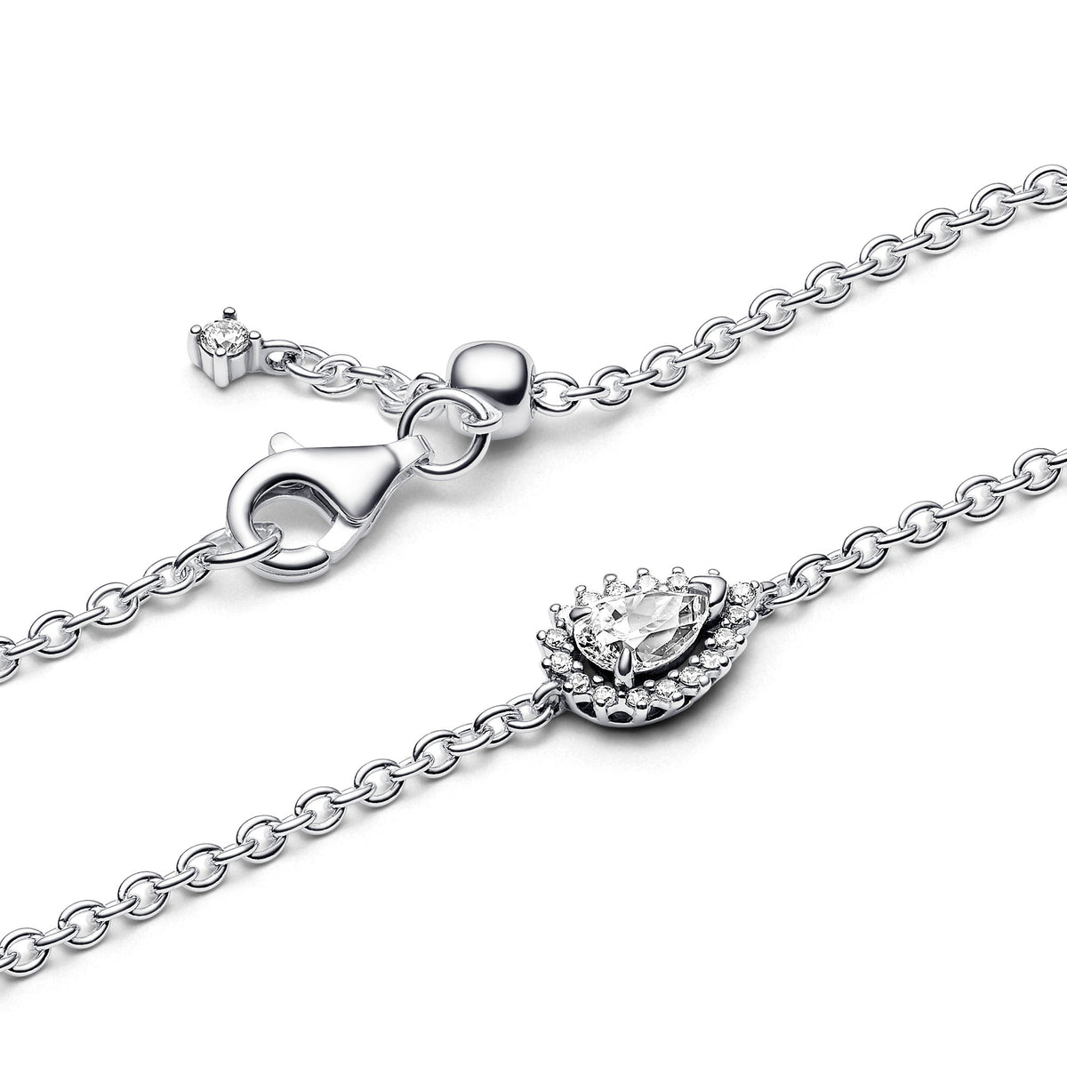 Chain Bracelet – Sterling Silver – Sparkling Pear Halo