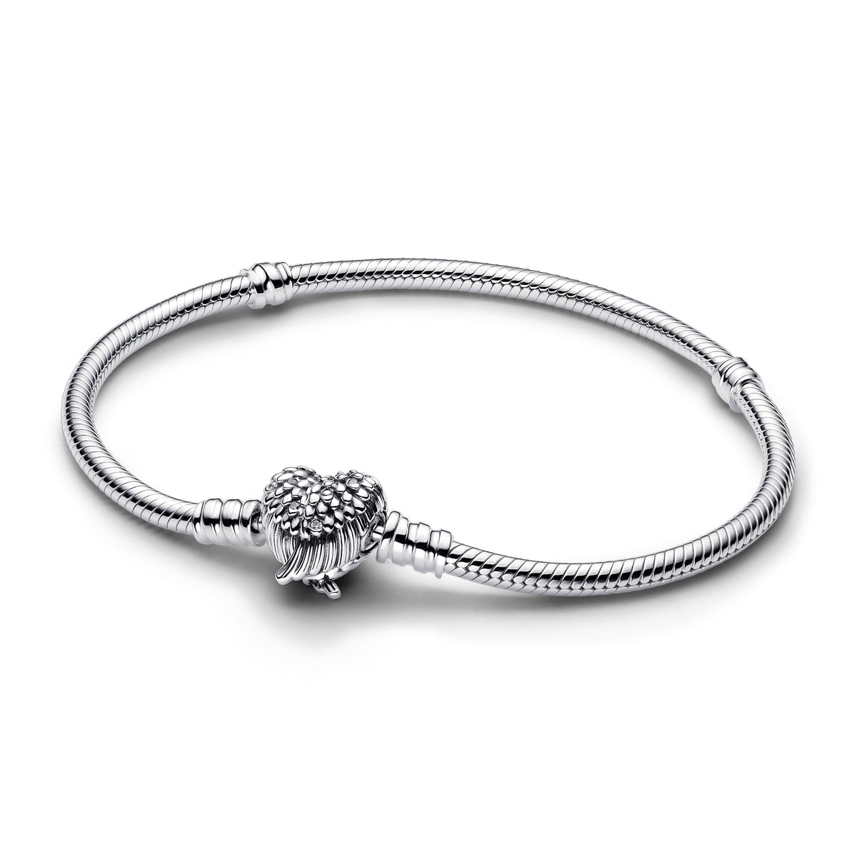 Chain Bracelet – Sterling Silver – Heart Wings Clasp Snake
