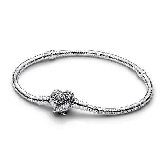 Chain Bracelet – Sterling Silver – Heart Wings Clasp Snake