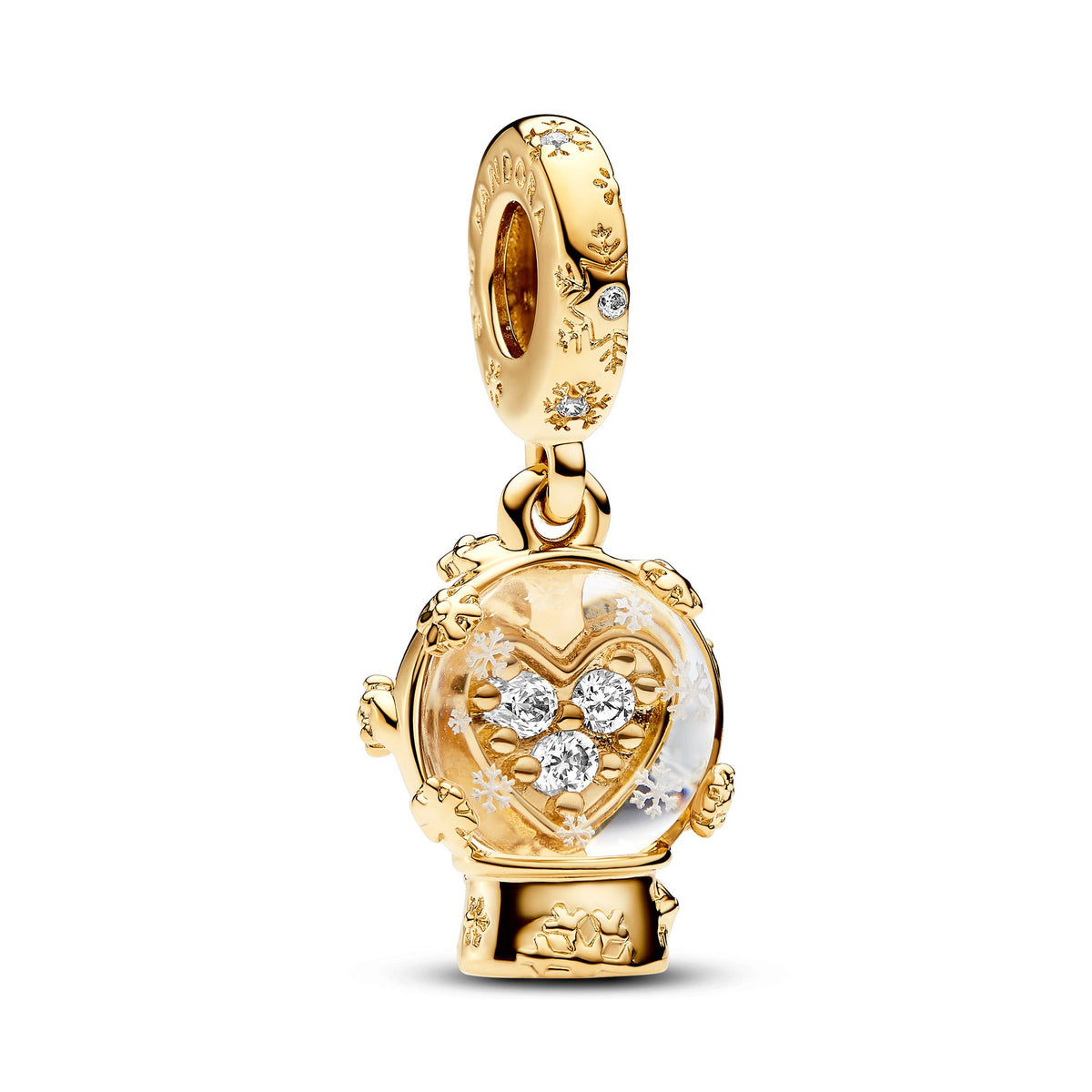 Dangle Charm – 14k Gold-Plated – Heart Snowflake Snow Globe