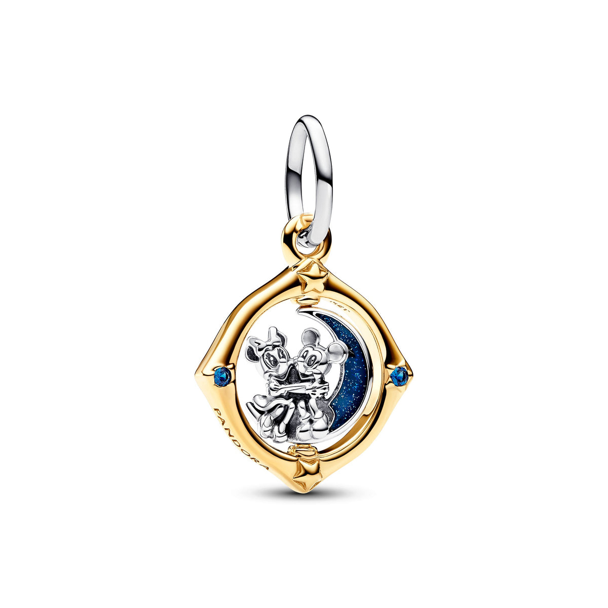 Dangle Charm – 14k Gold-Plated – Disney Mickey Mouse & Minnie Mouse Two-tone Spinning Moon