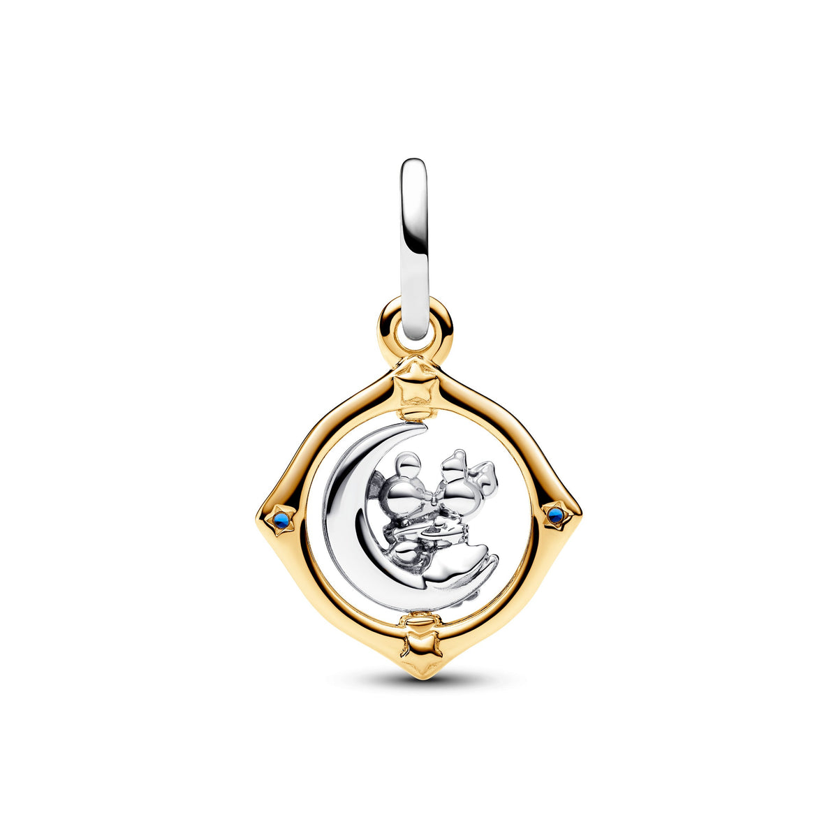 Dangle Charm – 14k Gold-Plated – Disney Mickey Mouse & Minnie Mouse Two-tone Spinning Moon