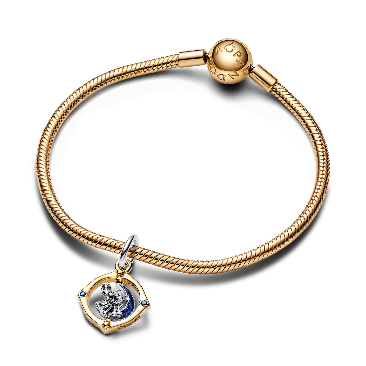 Dangle Charm – 14k Gold-Plated – Disney Mickey Mouse & Minnie Mouse Two-tone Spinning Moon