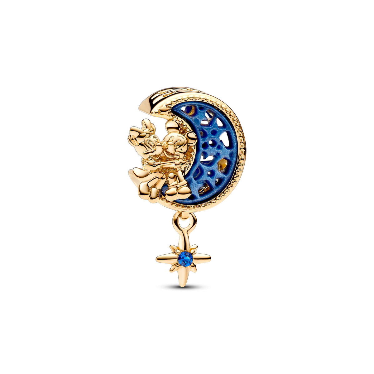 Charm – 14k Gold-Plated – Disney Mickey Mouse & Minnie Mouse Crescent Moon