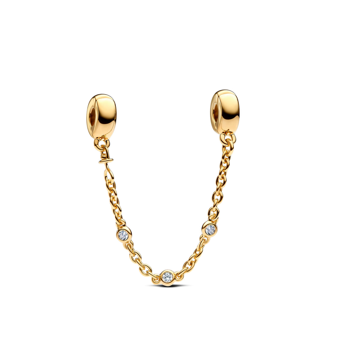 Charm – 14k Gold-Plated – Triple Clear Stone Safety Chain