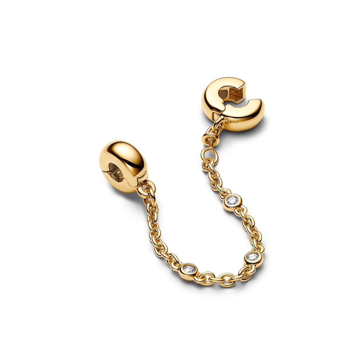 Charm – 14k Gold-Plated – Triple Clear Stone Safety Chain