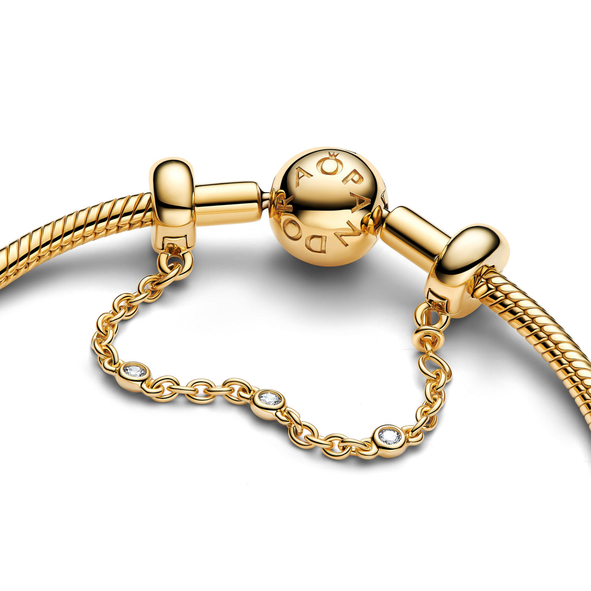 Charm – 14k Gold-Plated – Triple Clear Stone Safety Chain