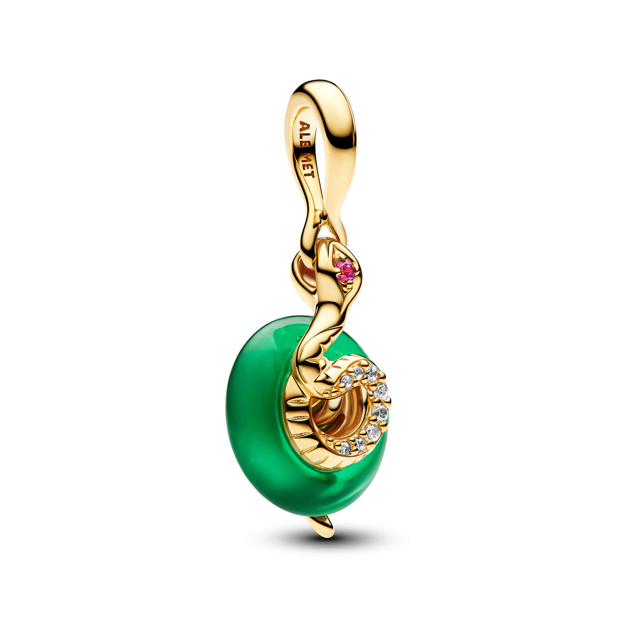 Dangle Charm – 14k Gold-Plated – Snake Green Murano Glass