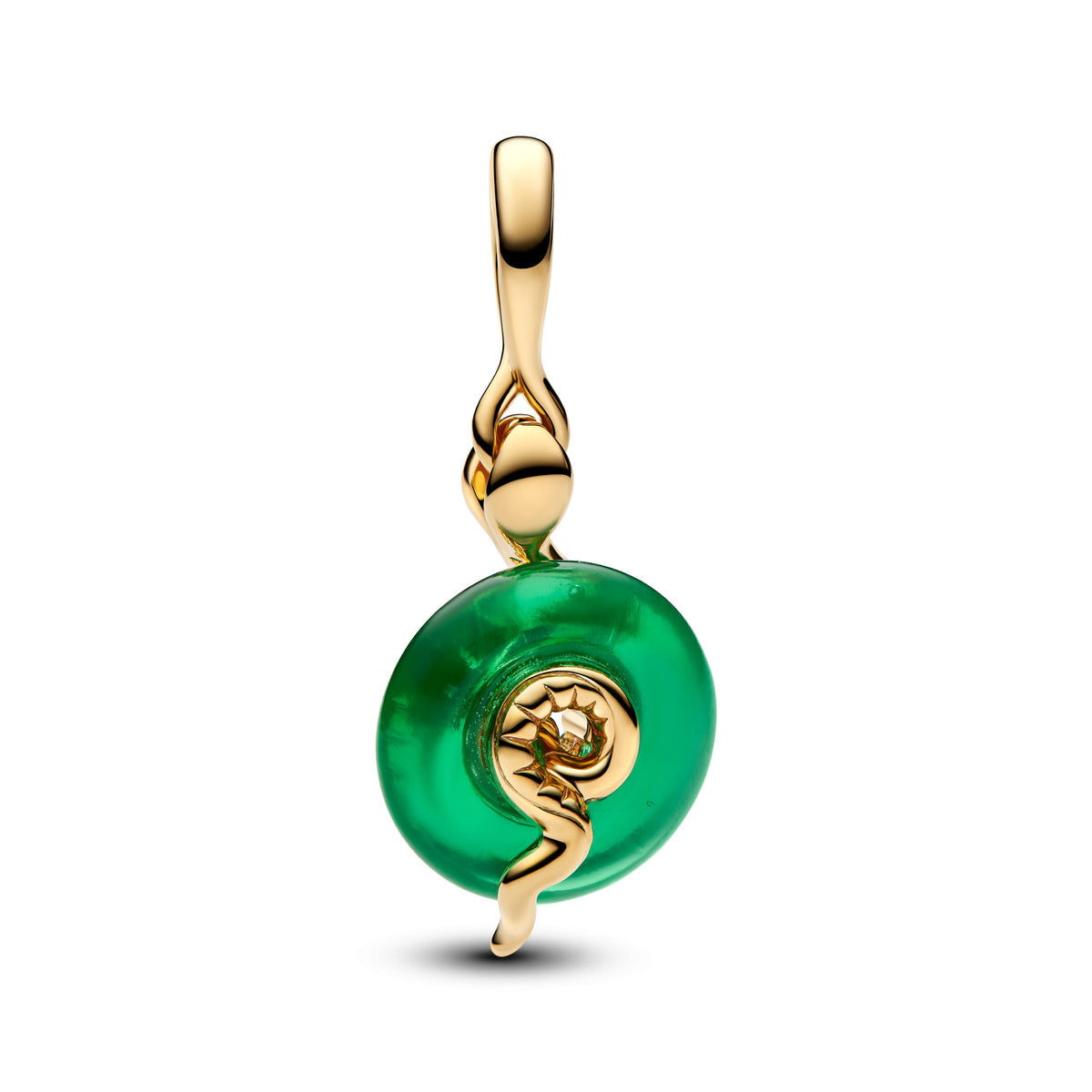 Dangle Charm – 14k Gold-Plated – Snake Green Murano Glass