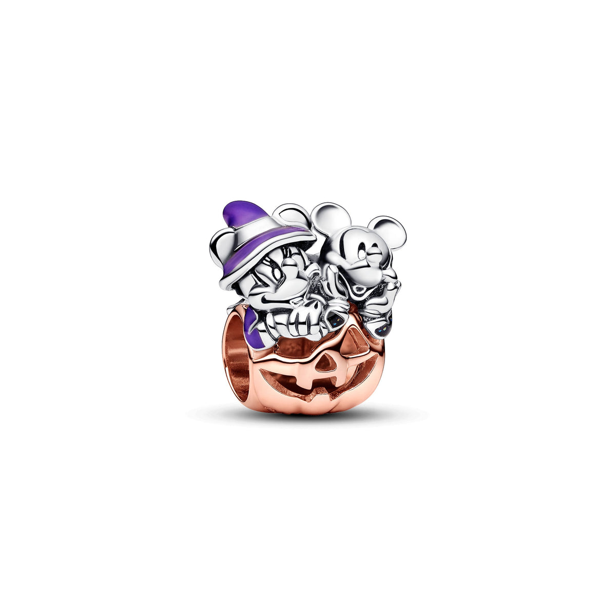 Charm – 14k Rose Gold-Plated – Disney Mickey Mouse & Minnie Mouse Halloween Pumpkin