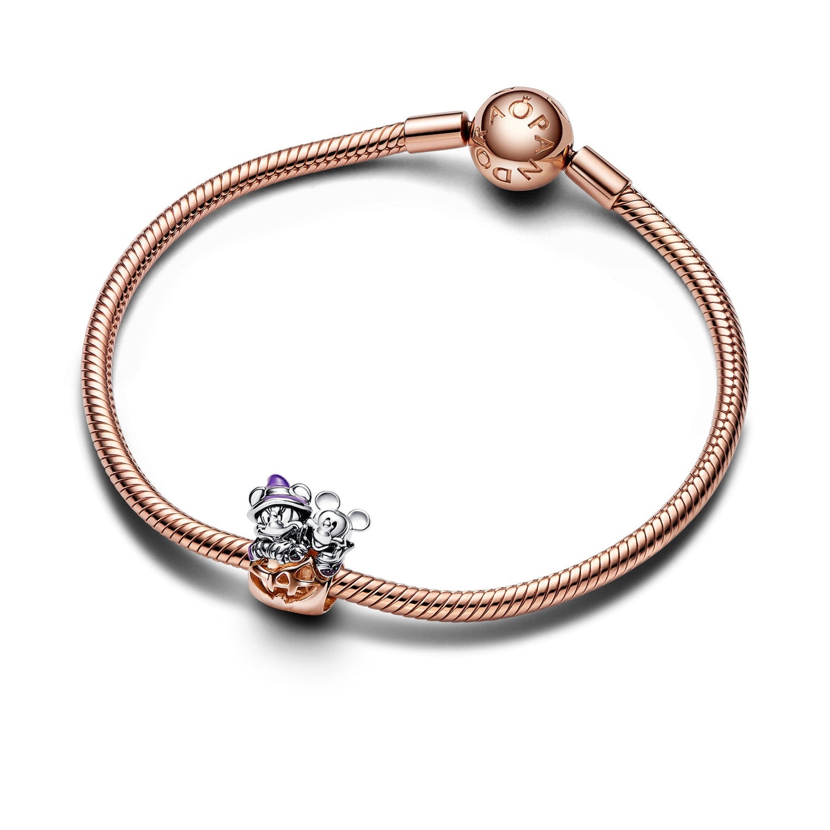 Charm – 14k Rose Gold-Plated – Disney Mickey Mouse & Minnie Mouse Halloween Pumpkin