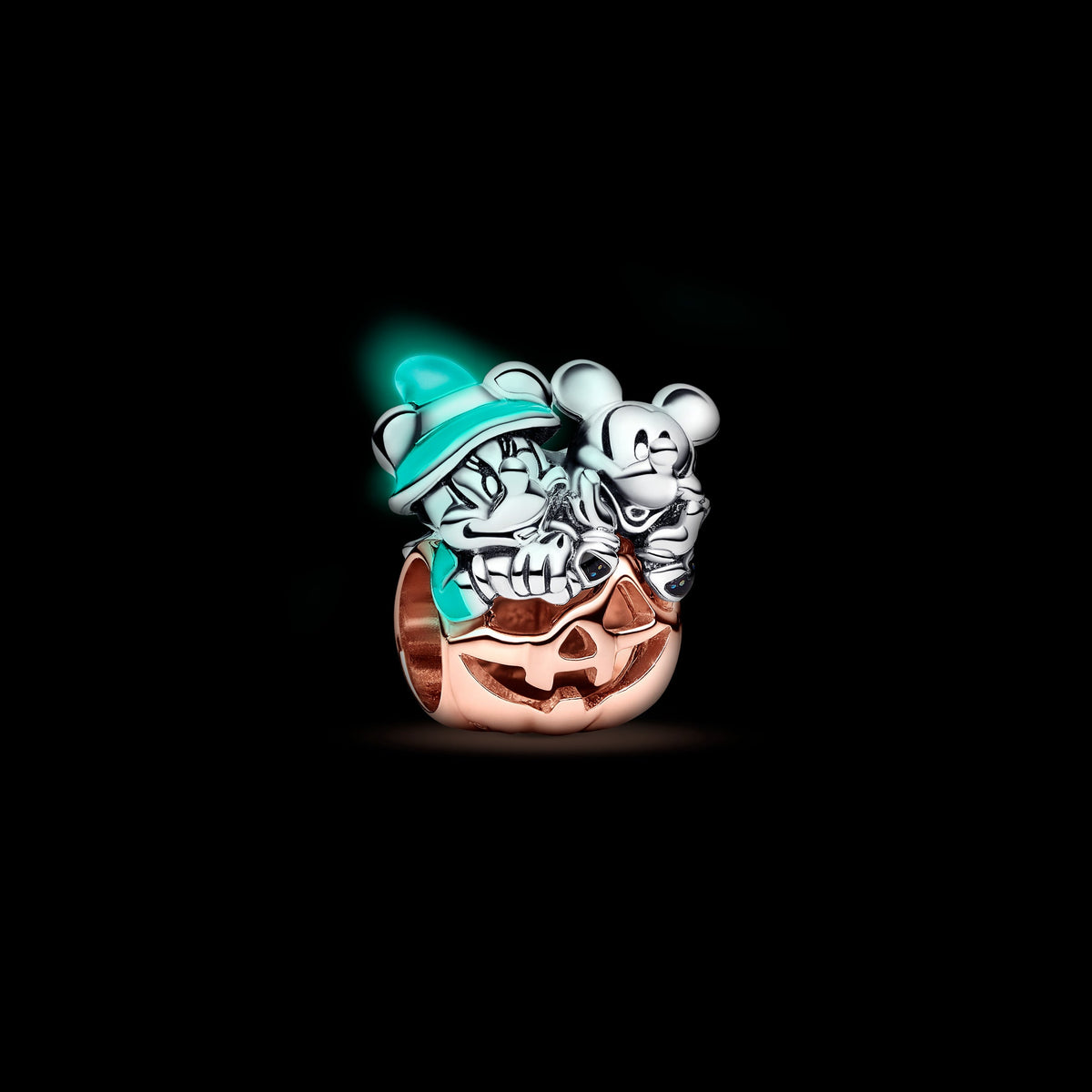 Charm – 14k Rose Gold-Plated – Disney Mickey Mouse & Minnie Mouse Halloween Pumpkin