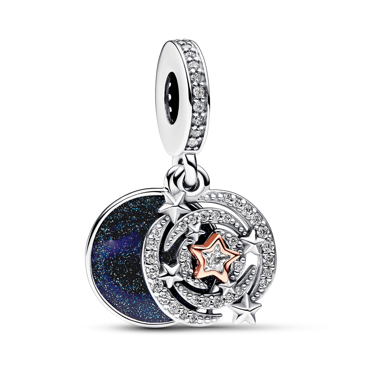 Dangle Charm – 14k Rose Gold-Plated – Two-tone Shooting Star Double