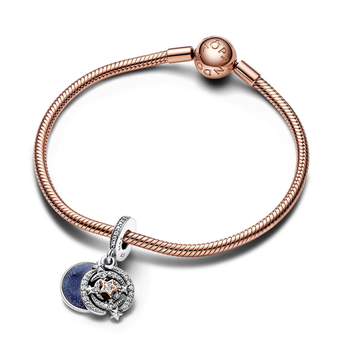 Dangle Charm – 14k Rose Gold-Plated – Two-tone Shooting Star Double