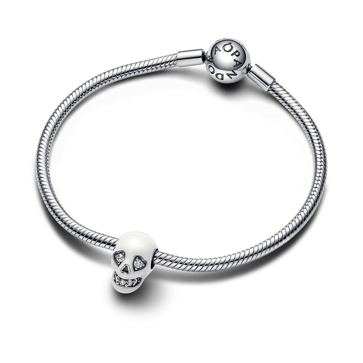 Charm – Sterling Silver – Glow-in-the-dark Sparkling Skull