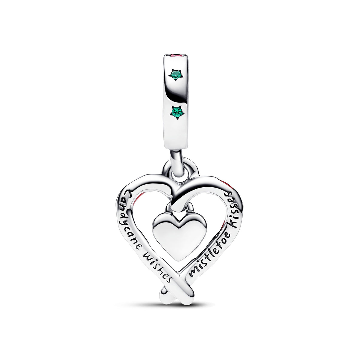 Dangle Charm – Sterling Silver – Double Candy Cane Heart Christmas