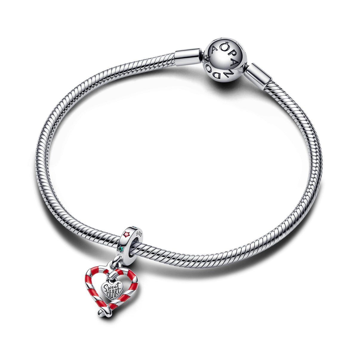 Dangle Charm – Sterling Silver – Double Candy Cane Heart Christmas