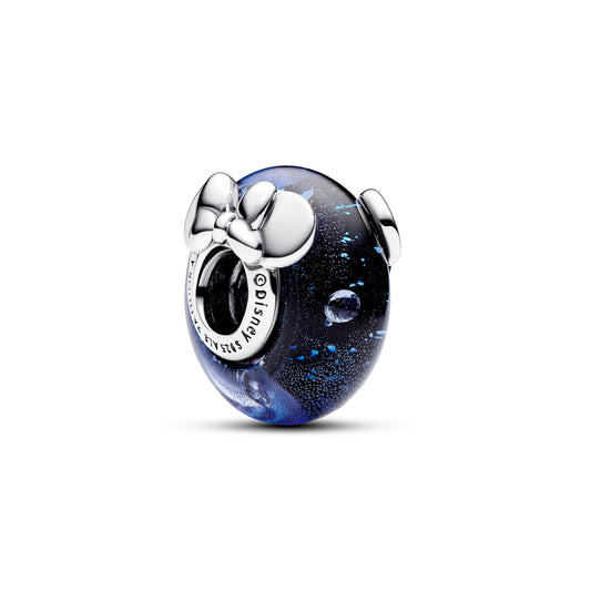 Charm – Sterling Silver – Disney Mickey Mouse & Minnie Mouse Blue Murano Glass
