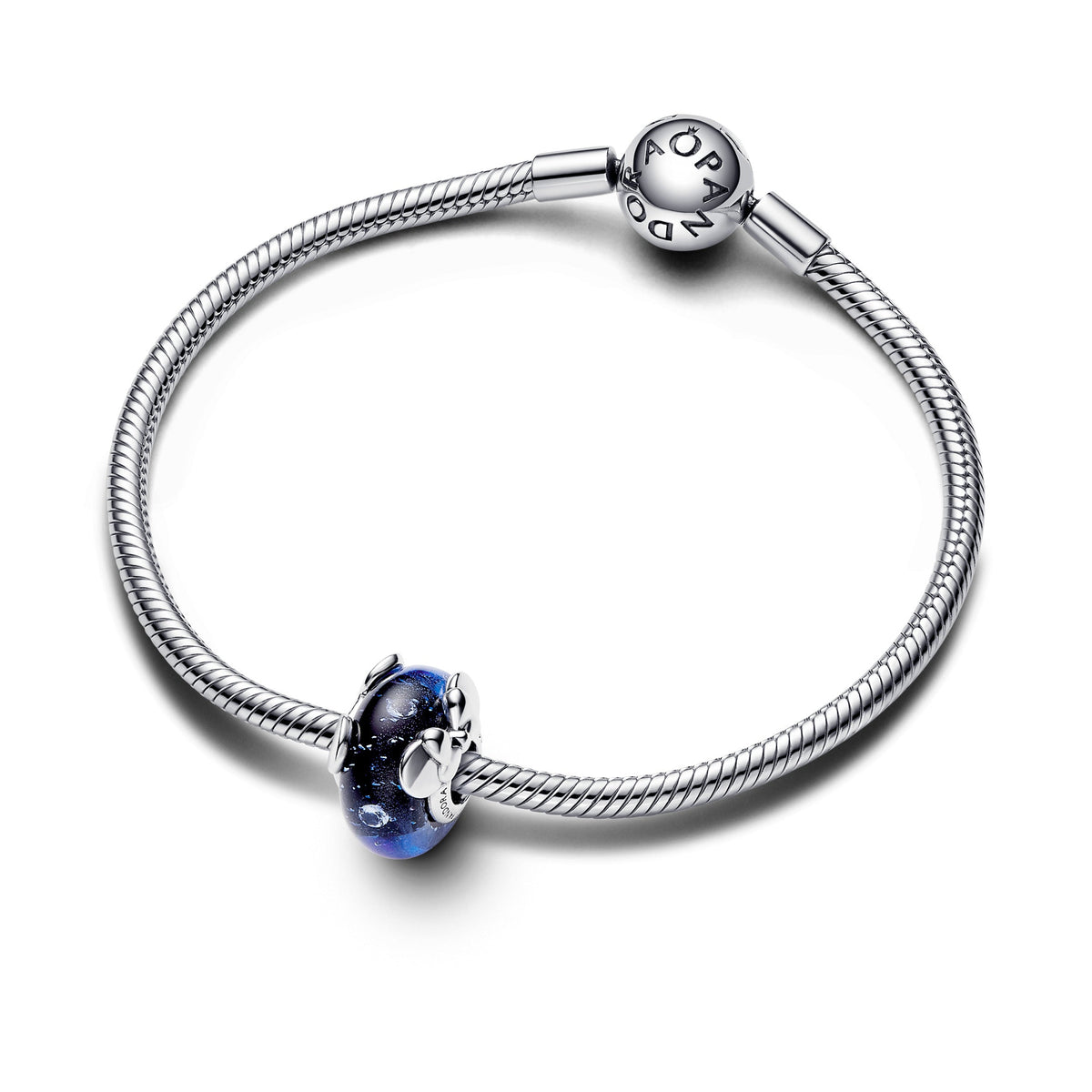 Charm – Sterling Silver – Disney Mickey Mouse & Minnie Mouse Blue Murano Glass