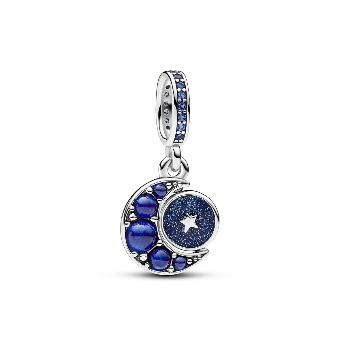 Dangle Charm – Sterling Silver – Sparkling Moon Spinning