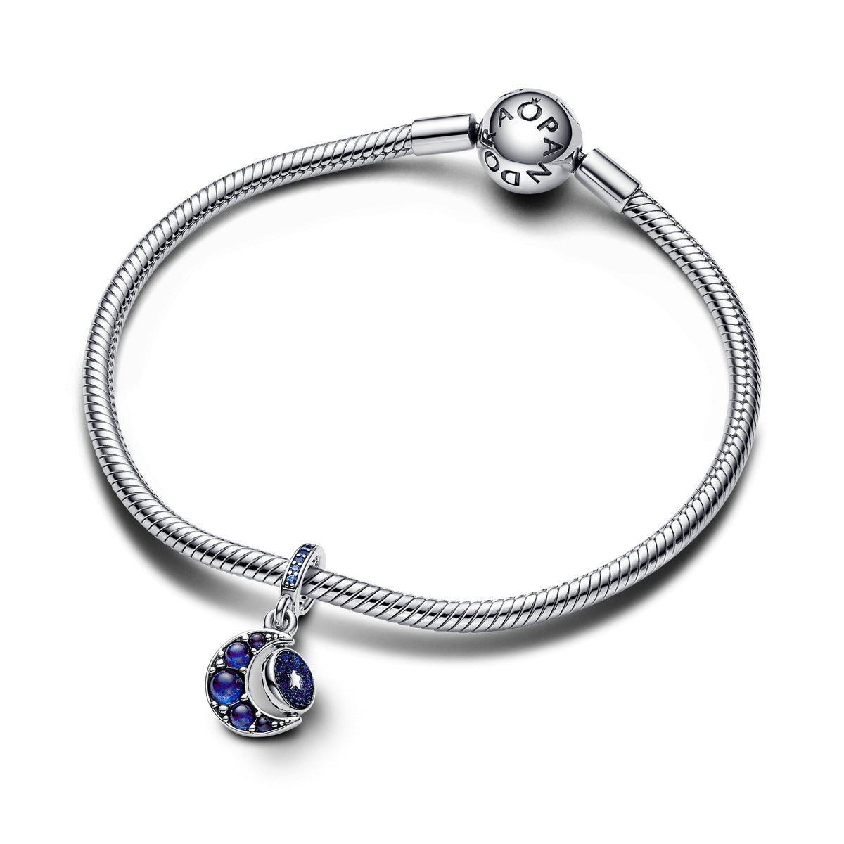 Dangle Charm – Sterling Silver – Sparkling Moon Spinning