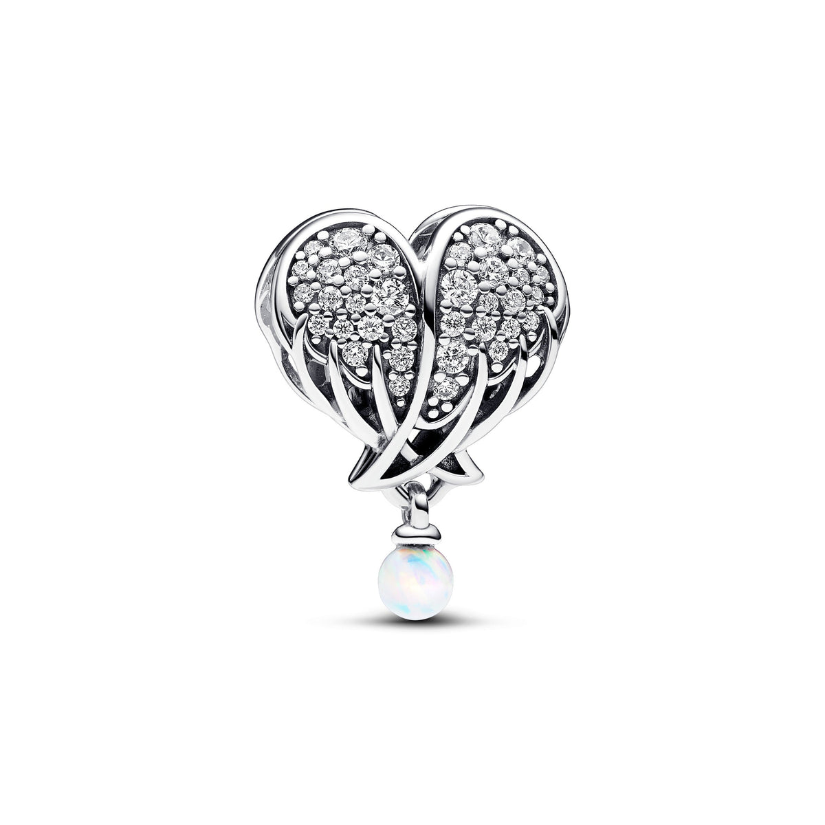 Charm – Sterling Silver – Sparkling Angel Wings & Heart