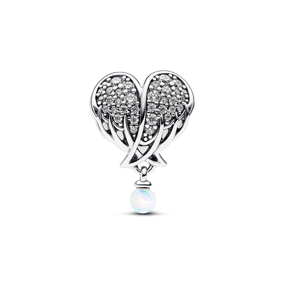 Charm – Sterling Silver – Sparkling Angel Wings & Heart