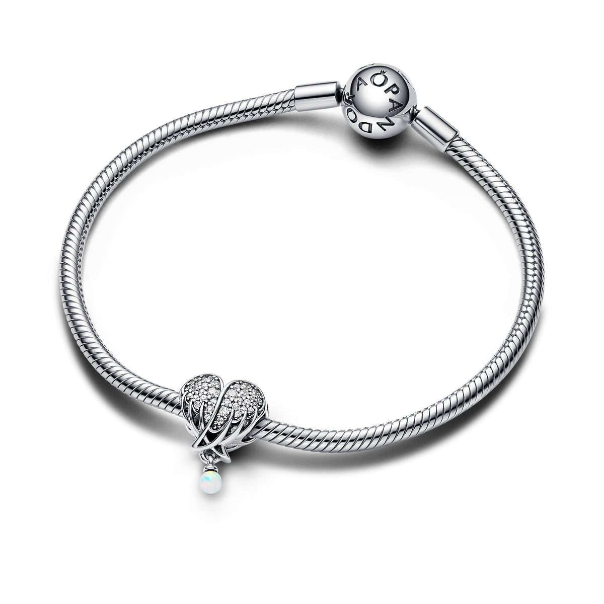 Charm – Sterling Silver – Sparkling Angel Wings & Heart