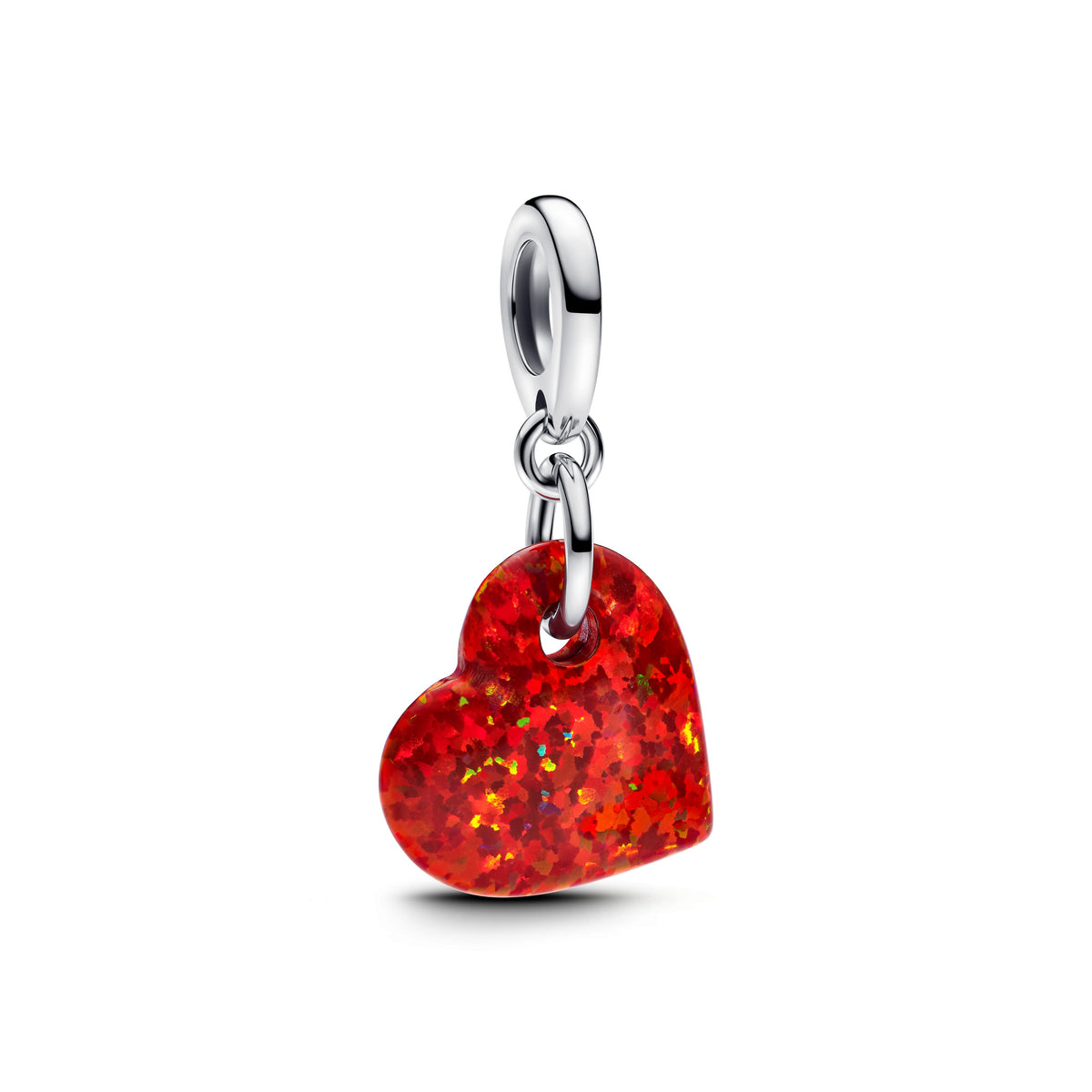 Dangle Charm – 14k Gold-Plated – Opalescent Red Heart