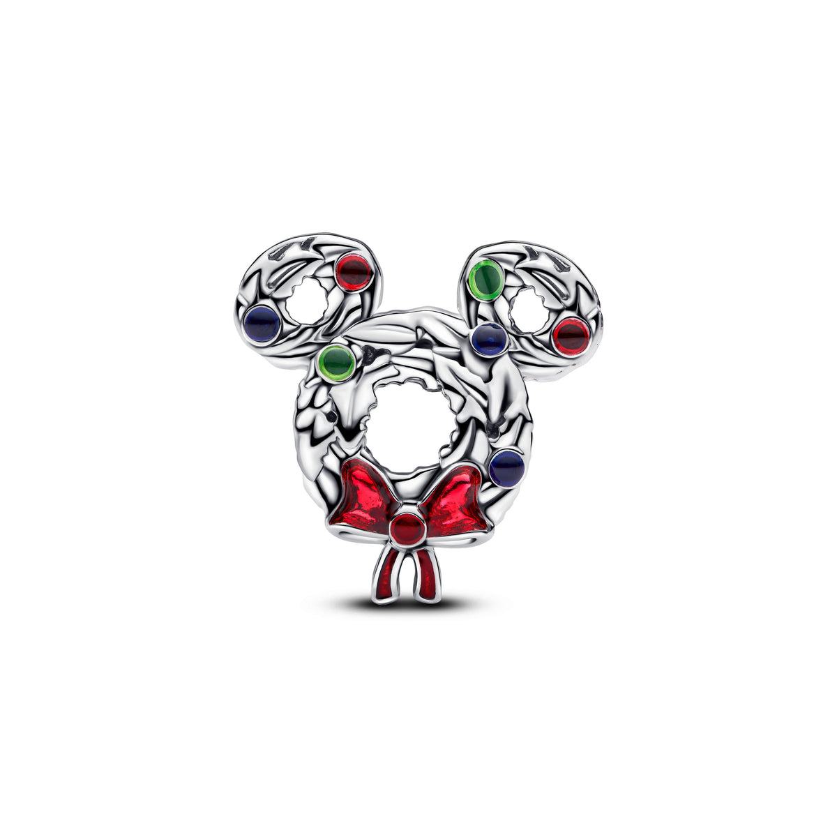 Charm – Sterling Silver – Disney Mickey Mouse Christmas Wreath