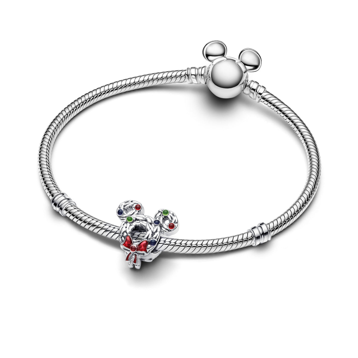 Charm – Sterling Silver – Disney Mickey Mouse Christmas Wreath
